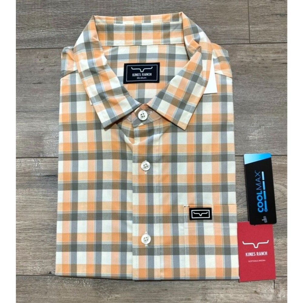 Kimes Ranch Go Round Plaid Mens M Short Sleeve Cool Max Plaid Button Up Shirt
